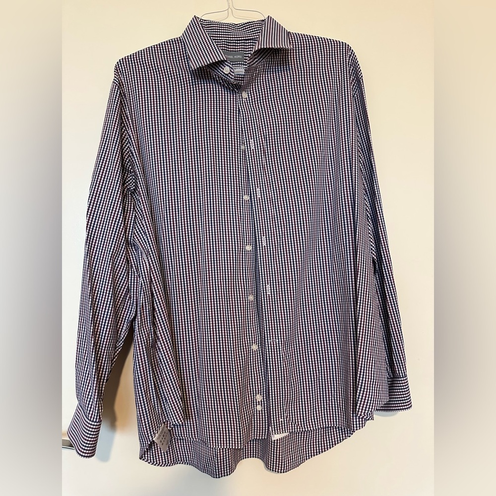 Michael Kors Slim Fit Travel Stretch Gingham Dress Shirt